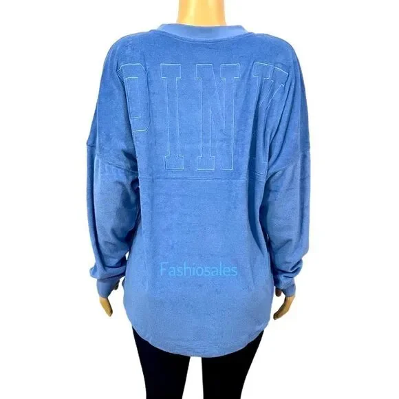 Victoria’s Secret Pink Varsity Terry Cloth V Neck Oversized Pullover - Picture 1 of 10